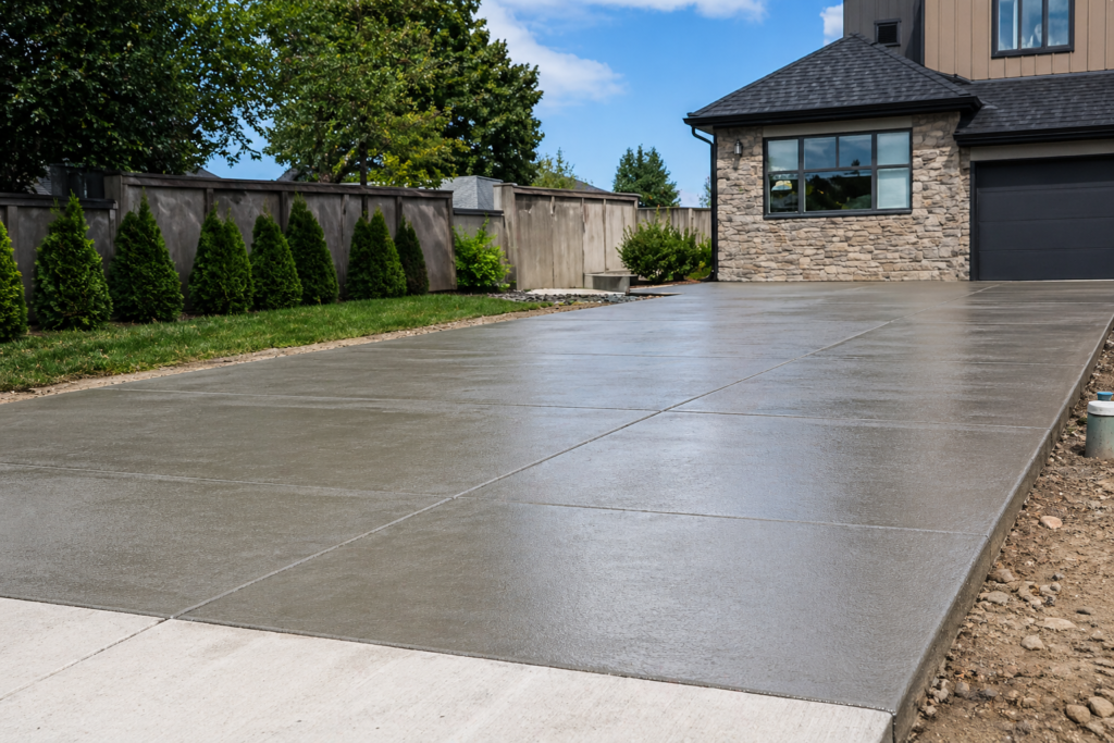 New concrete driveway installation in Boise Idaho showing smooth finish clean lines and professional workmanship